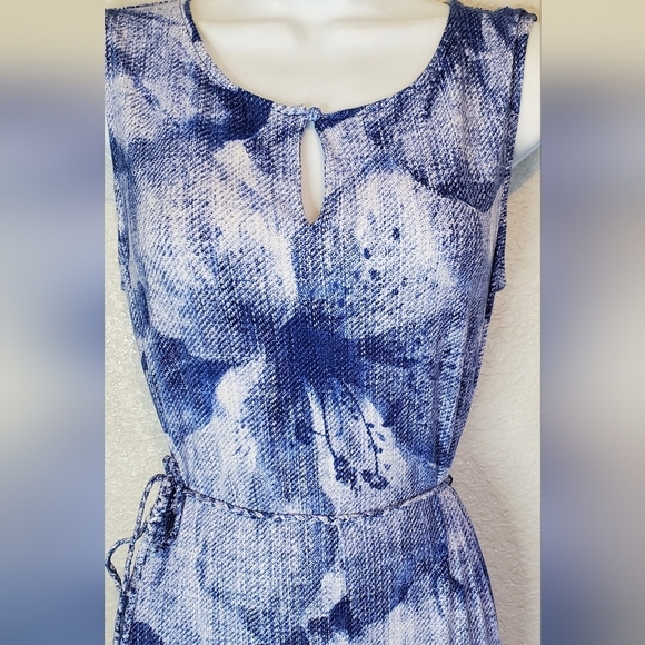 Chico's Blue & White Floral Sleeveless Maxi Sundress Size Small Side Leg Slits - Picture 3 of 12